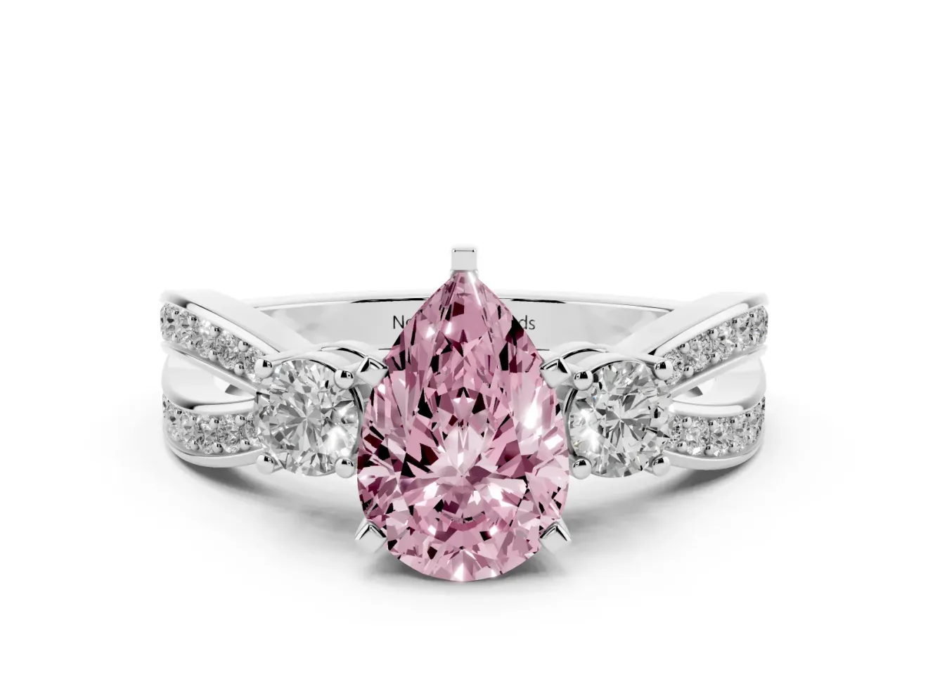 Fancy Pink Three-Stone Pear Cut Diamond Twist Band Ring Set in Silver with Pavé Accents and Prong Setting