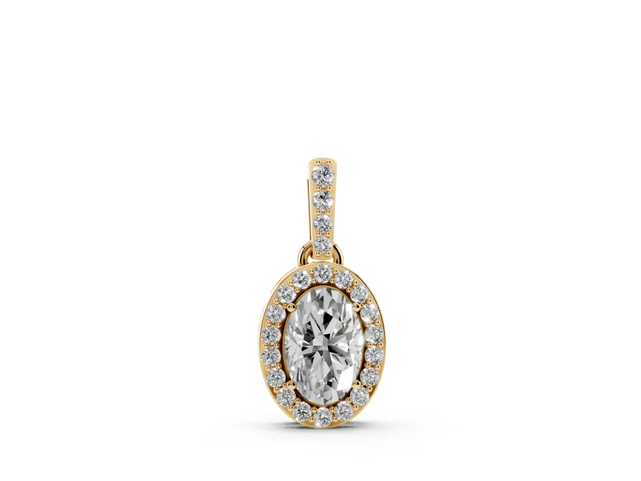 Oval Lab-Grown Diamond Pavé Halo Pendant Necklace | Pavé Bail | Yellow Gold