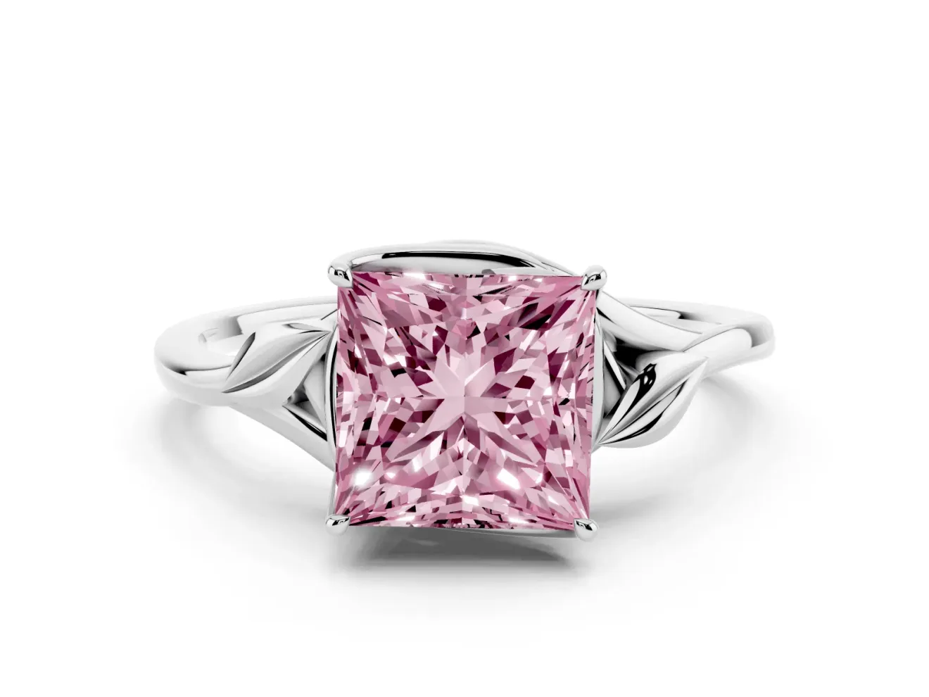 Princess Cut Leaf Bypass Solitaire Engagement Ring Setting for a Fancy Pink Lab-Grown Diamond | Polished Band | Platinum
