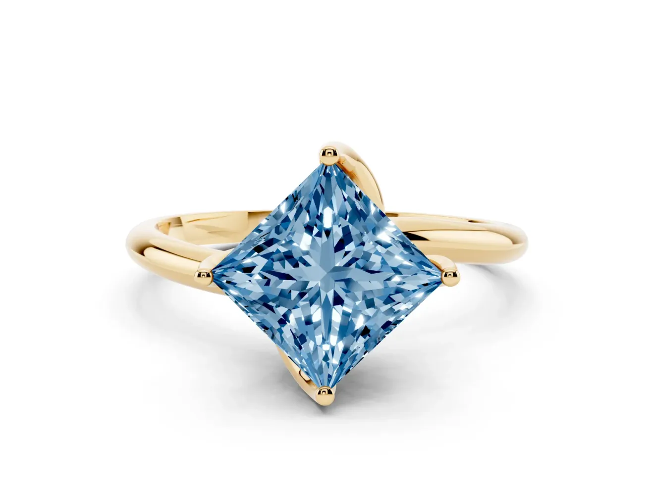 Princess Cut Bypass Solitaire Engagement Ring Setting for a Fancy Blue Lab-Grown Diamond | Plain Band | Yellow Gold
