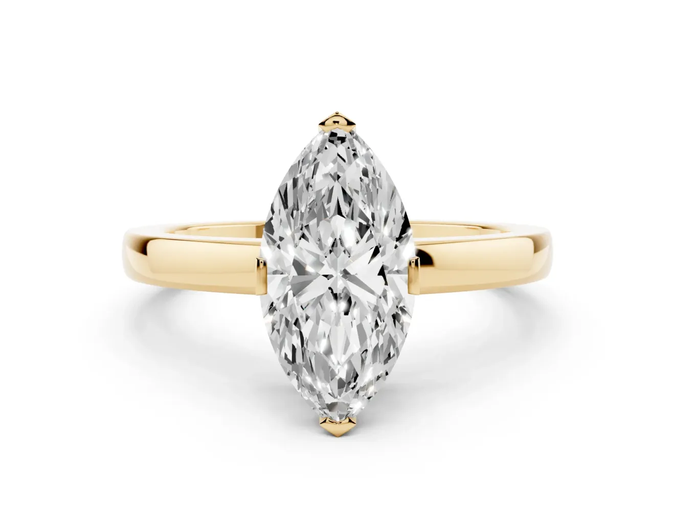 Marquise Cut Diamond Solitaire Ring Set in Yellow gold with Prong Head and Smooth Polished Band