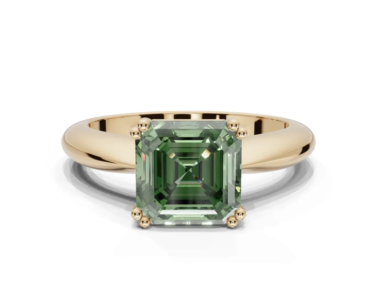 Princess Cut Tapered Solitaire Engagement Ring Setting for a Fancy Green Lab-Grown Diamond | Yellow Gold