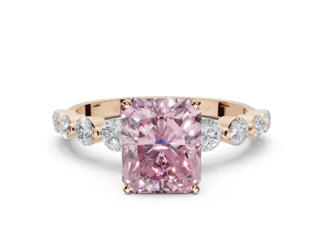 Radiant Cut Graduated Side Stone Engagement Ring Setting for a Fancy Pink Lab-Grown Diamond | Rose Gold