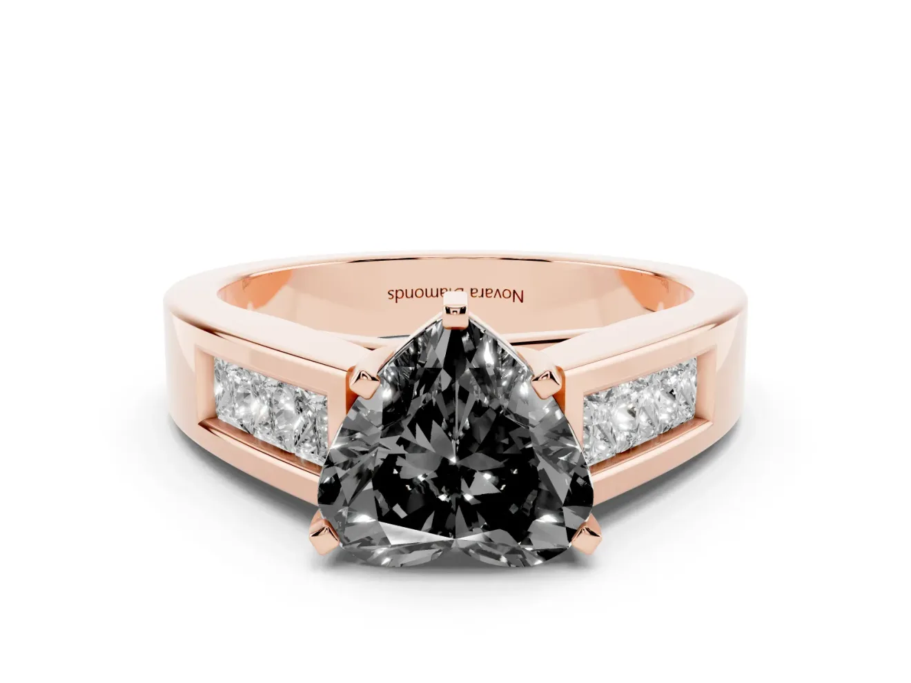 Heart-Shaped Channel-Set Engagement Ring Setting for a Black Center | Wide Band | Rose Gold