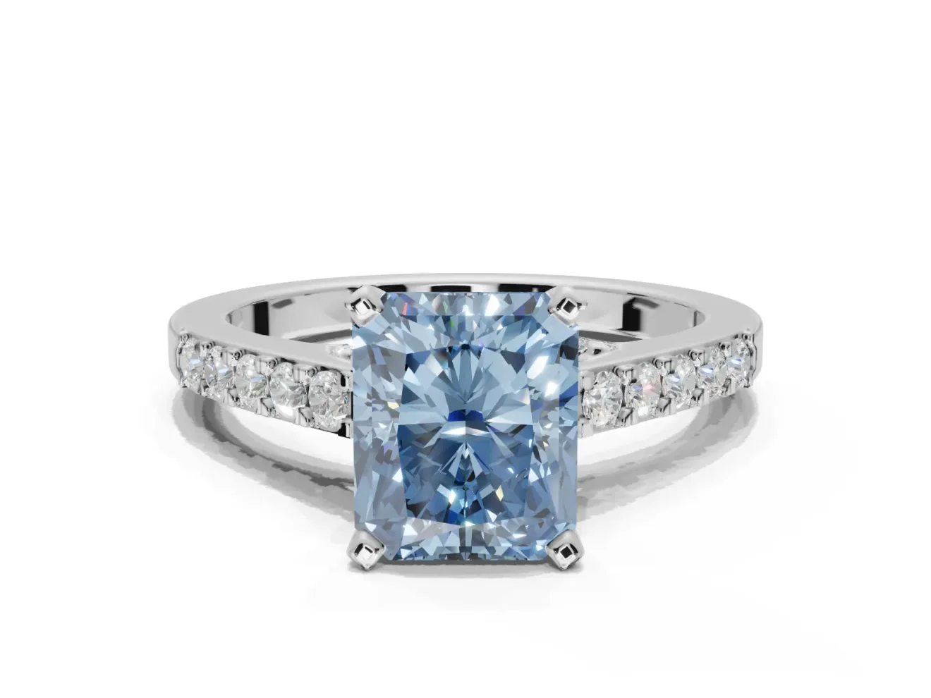 Radiant Cut Pavé Solitaire Engagement Ring Setting for a Fancy Blue Lab-Grown Diamond | Crossover Gallery | Platinum