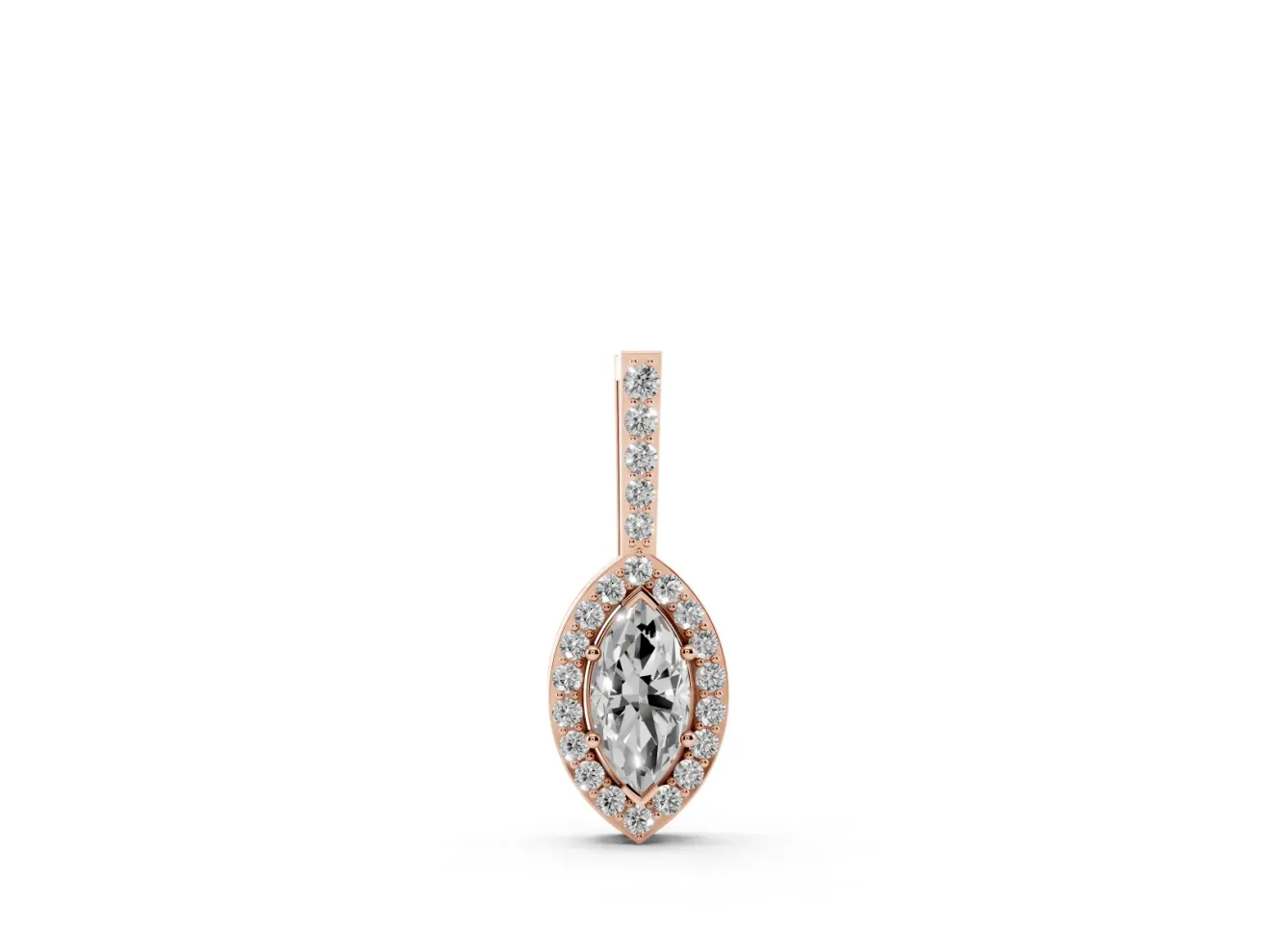 Marquise Lab-Grown Diamond Pavé Halo Pendant Necklace | Slim Pavé Bail | Rose Gold
