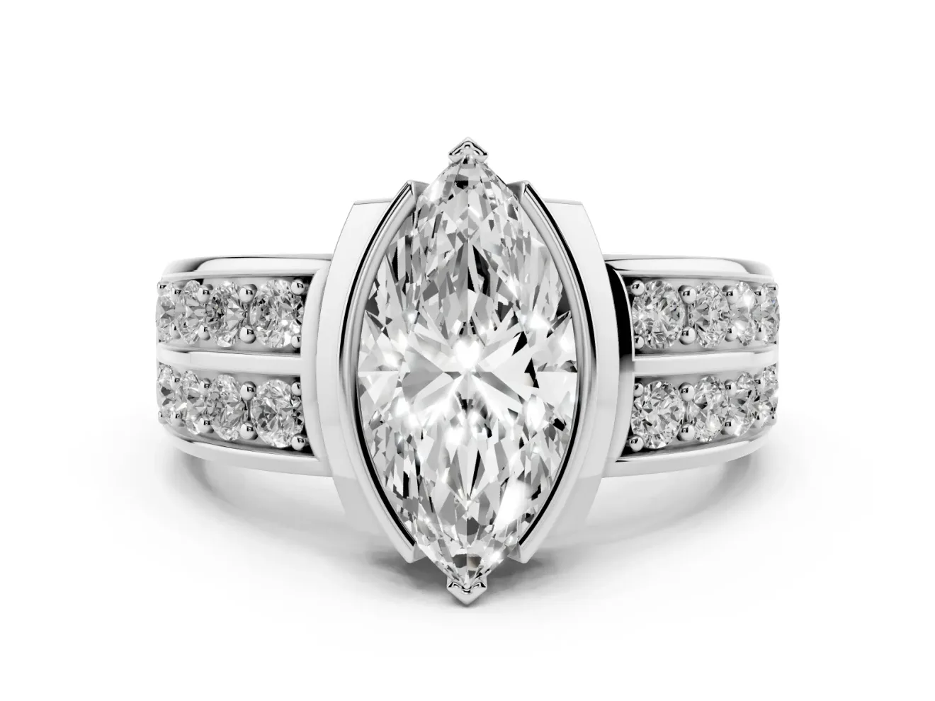 Marquise Half Bezel Engagement Ring Setting | Double Row Channel Band | Platinum
