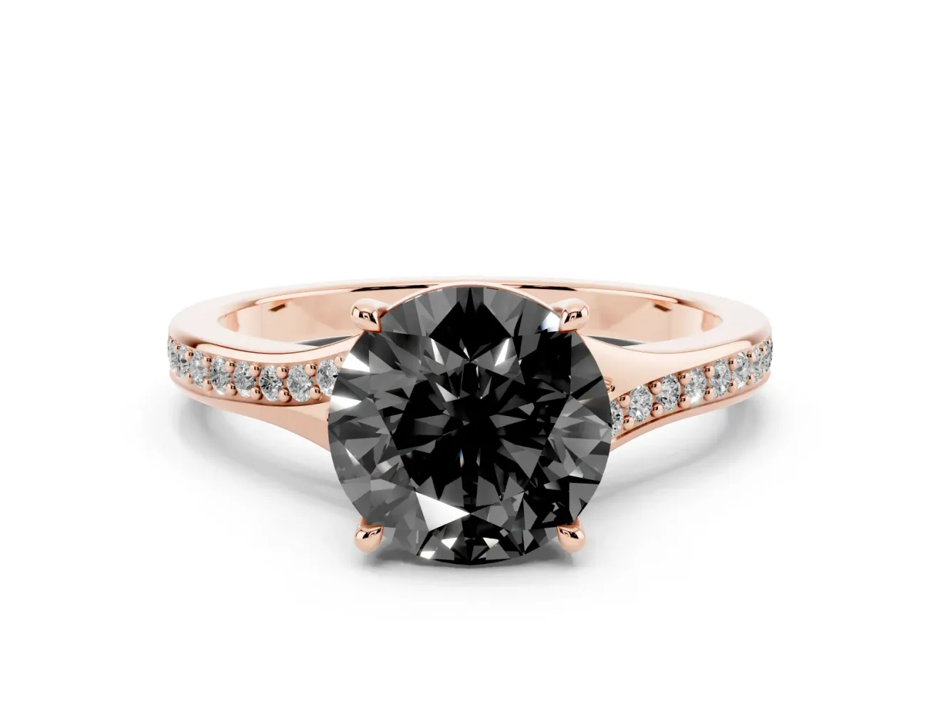 Round Pavé Solitaire Engagement Ring Setting for a Black Center | Sweeping Shoulders | Rose Gold