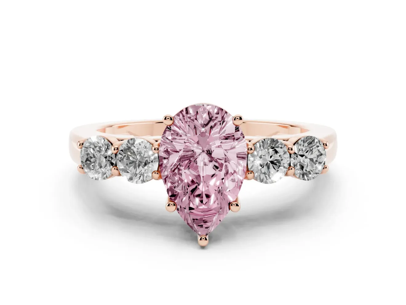 Pear-Shaped 5 Stone Engagement Ring Setting for a Fancy Pink Lab-Grown Diamond | Rose Gold