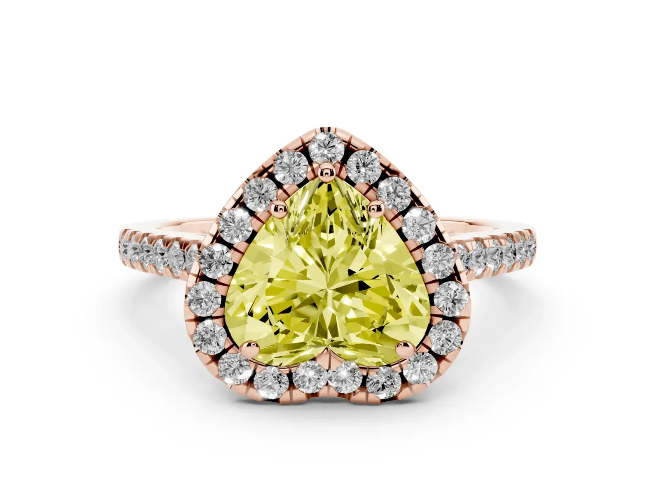 Heart-Shaped Raised Halo Engagement Ring Setting for a Fancy Yellow Lab-Grown Diamond | Rose Gold