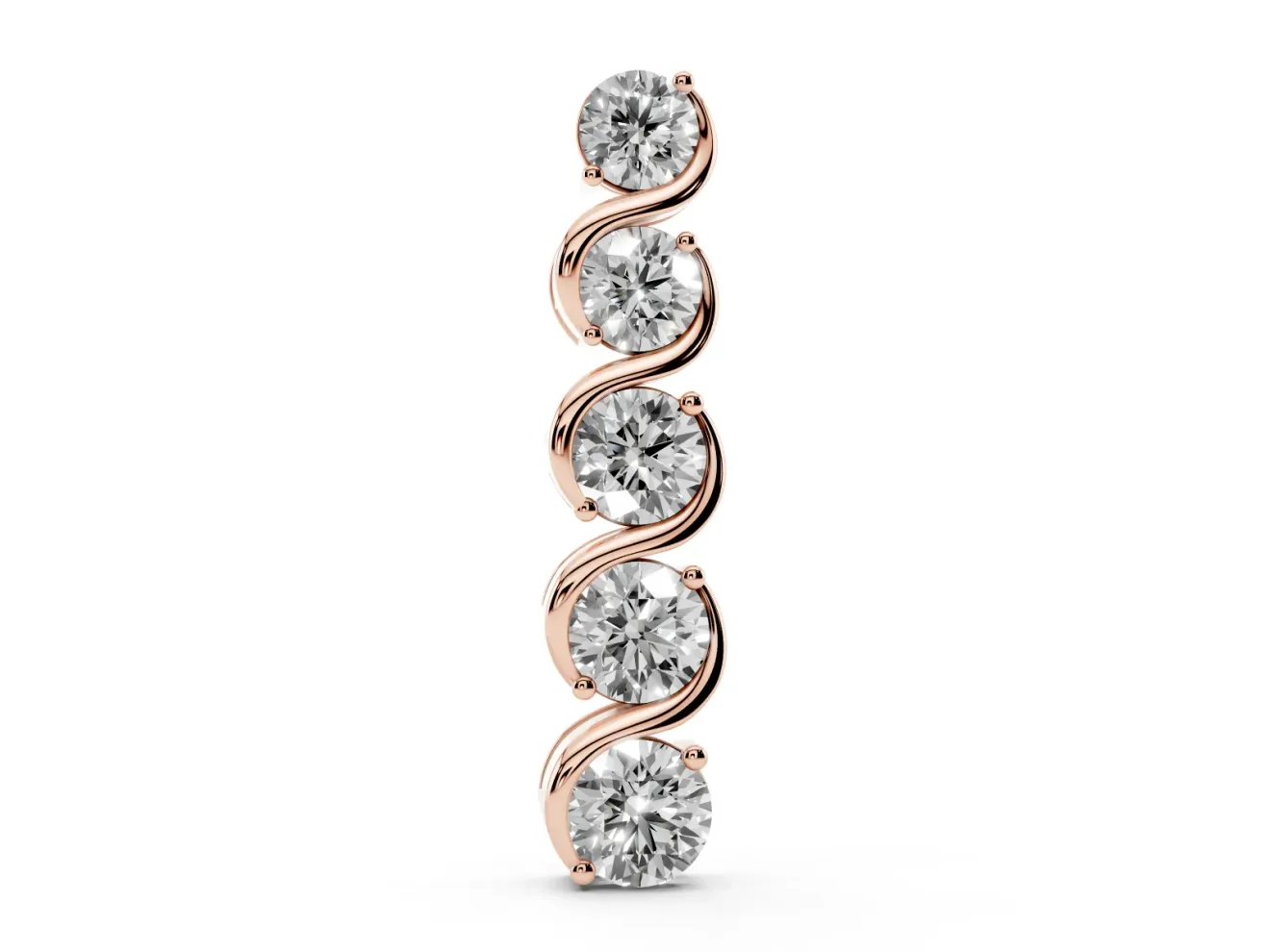Round Lab-Grown Diamond Graduated Swirl Drop Pendant Necklace | S-Curve Ribbon | Rose Gold