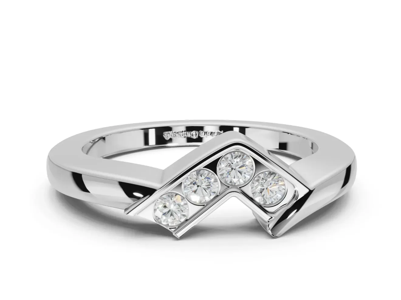 Round Lab-Grown Diamond Channel Set Chevron Wedding Band | V Front | Sterling Silver