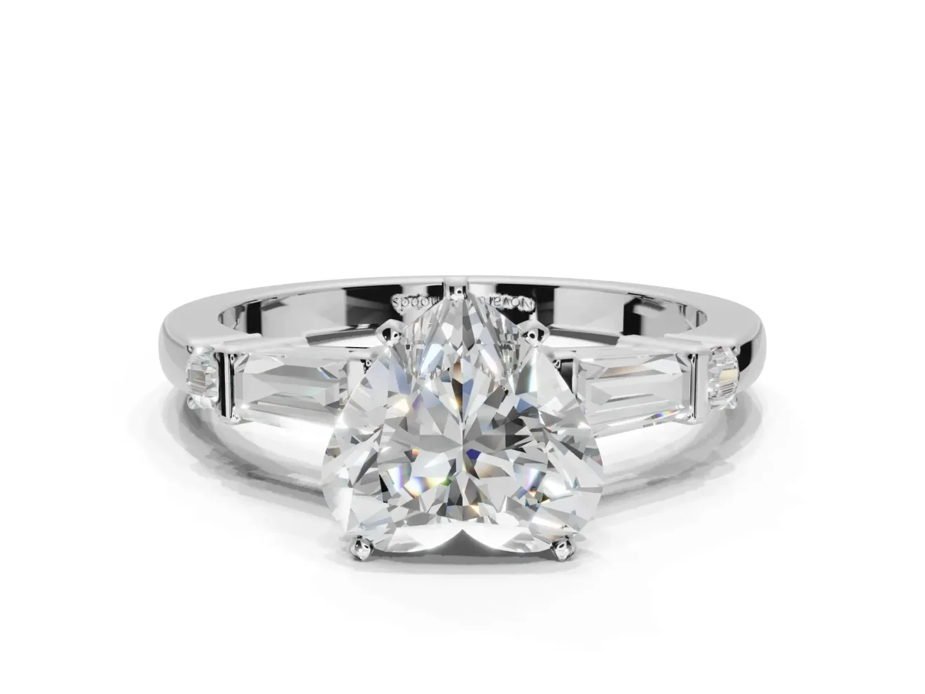 Heart-Shaped Tapered Baguette Engagement Ring Setting | Bar Set Sides | Sterling Silver