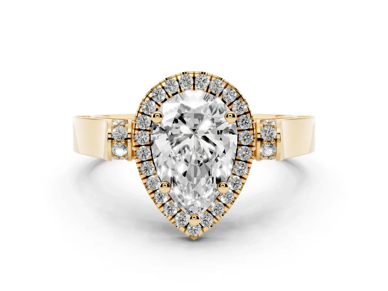 Pear-Shaped Halo Engagement Ring Setting | Pavé Panel Shoulders | Yellow Gold