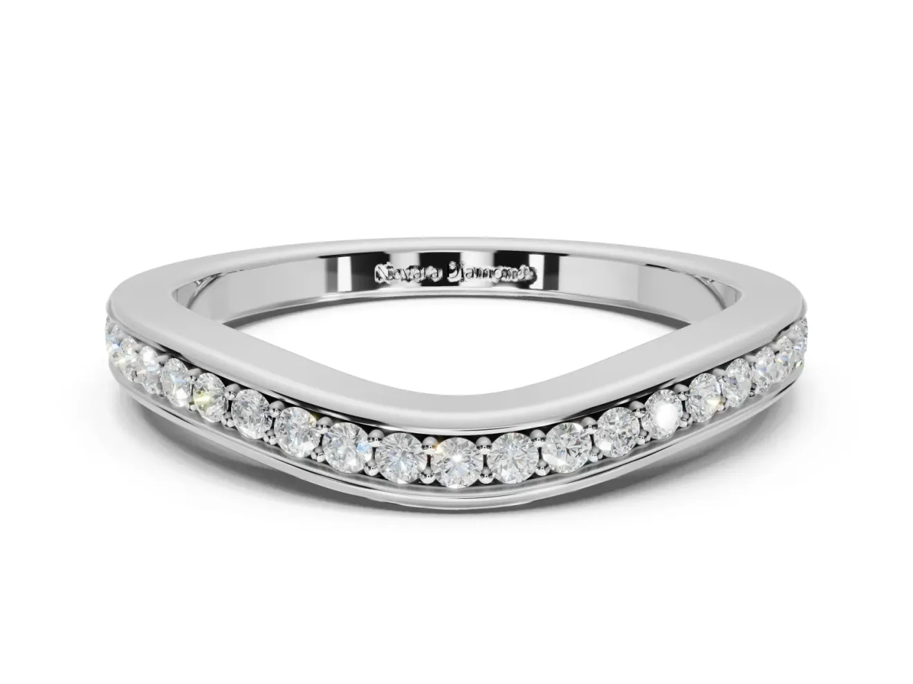 Round Lab-Grown Diamond Contoured Pavé Wedding Band | Smooth Polished Edges | Platinum