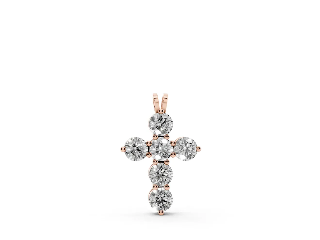 Round Lab-Grown Diamond Mini Cross Pendant Necklace | Individual Prongs | Rose Gold
