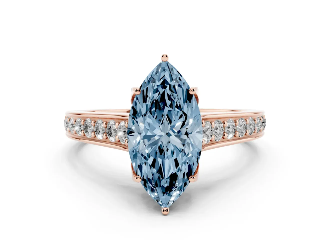 Marquise Graduated Pavé Engagement Ring Setting for a Fancy Blue Lab-Grown Diamond | Rose Gold