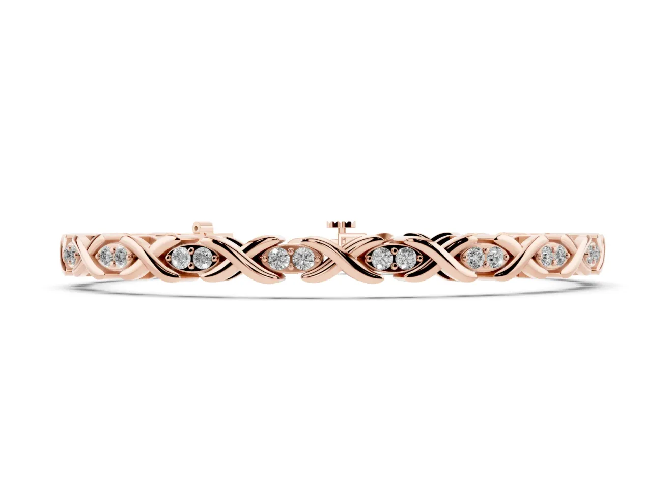 Round Lab-Grown Diamond X-Link Tennis Bracelet | Paired Stones in Pointed Ovals | Rose Gold
