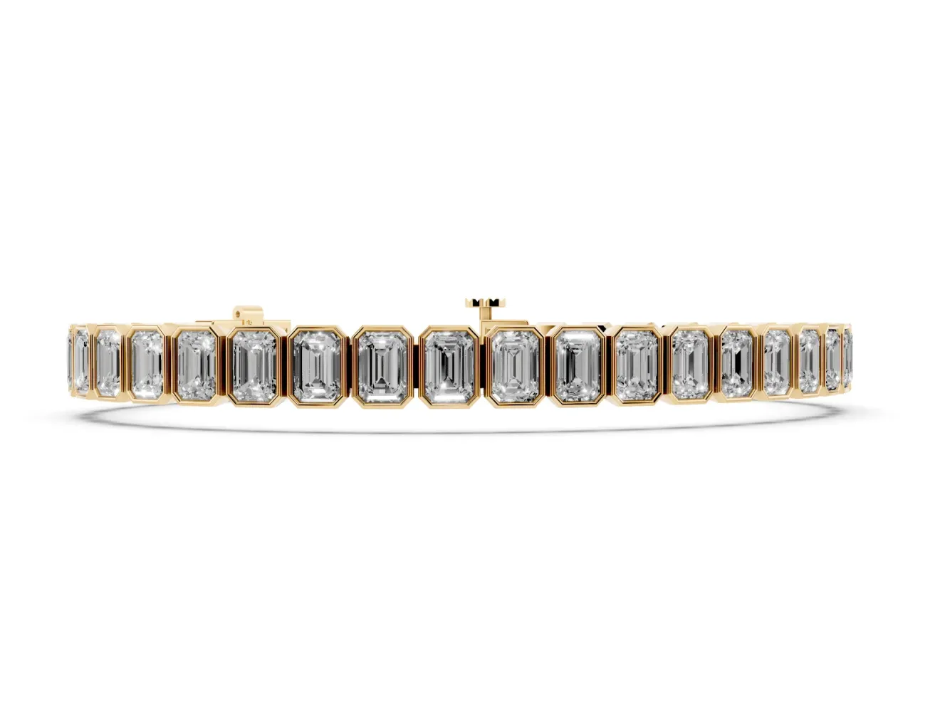 Emerald Cut Lab-Grown Diamond North-South Bezel Tennis Bracelet | Stepped Rims | Yellow Gold