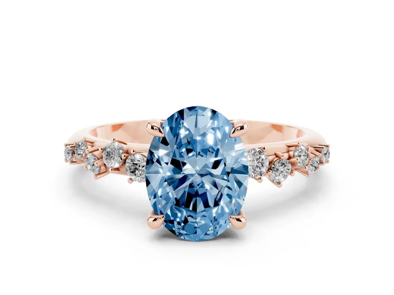 Oval Graduated Accent Engagement Ring Setting for a Fancy Blue Lab-Grown Diamond | Rose Gold