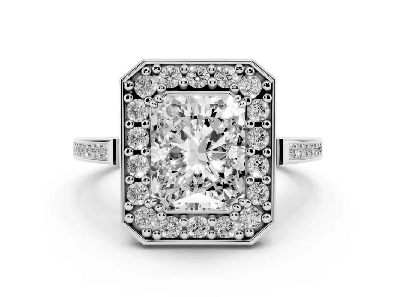 Radiant Cut Halo Engagement Ring Setting | Polished Halo Rim | White Gold