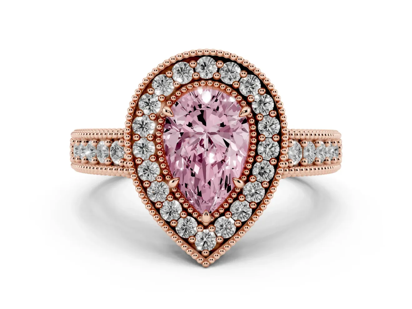 Pear-Shaped Halo Engagement Ring Setting for a Fancy Pink Lab-Grown Diamond | Rose Gold