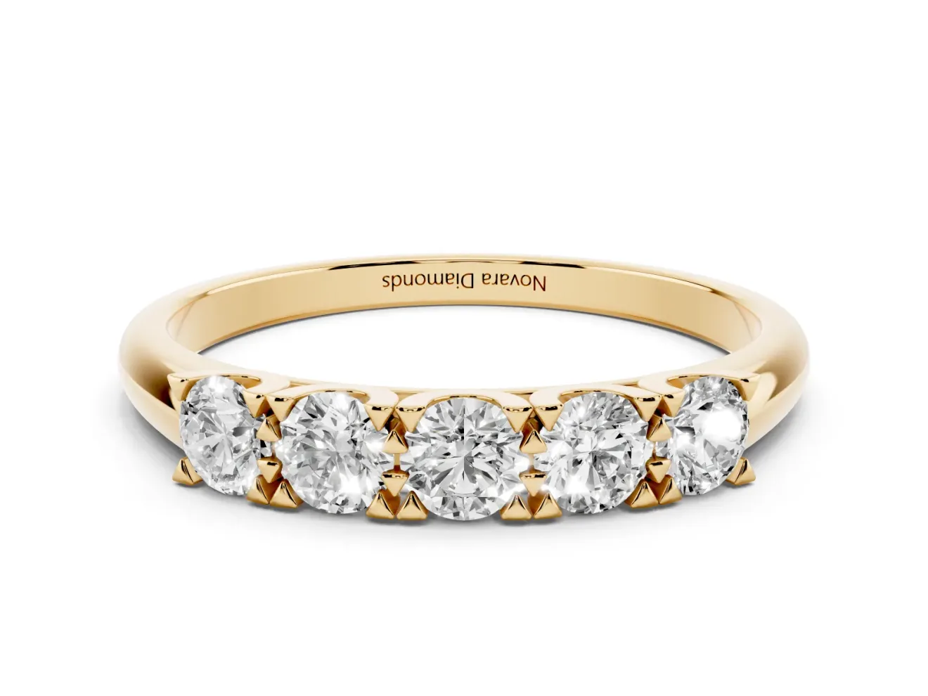 Round Lab-Grown Diamond Five-Stone Men's Wedding Band | Shared Prongs | Yellow Gold