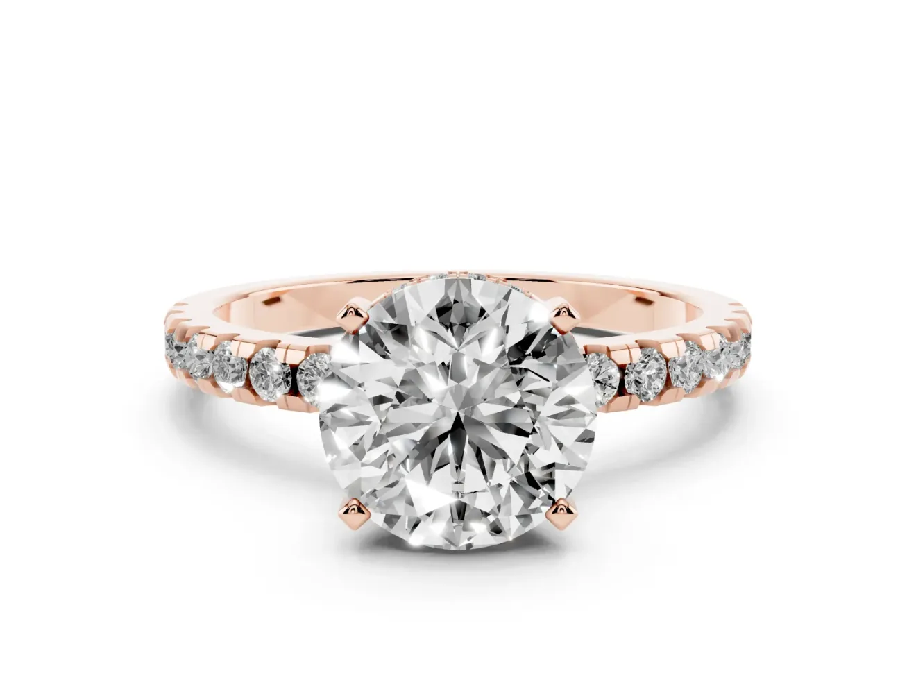 3.5 Carat Round Lab-Grown Diamond Hidden Halo Engagement Ring | Pavé Band | Rose Gold