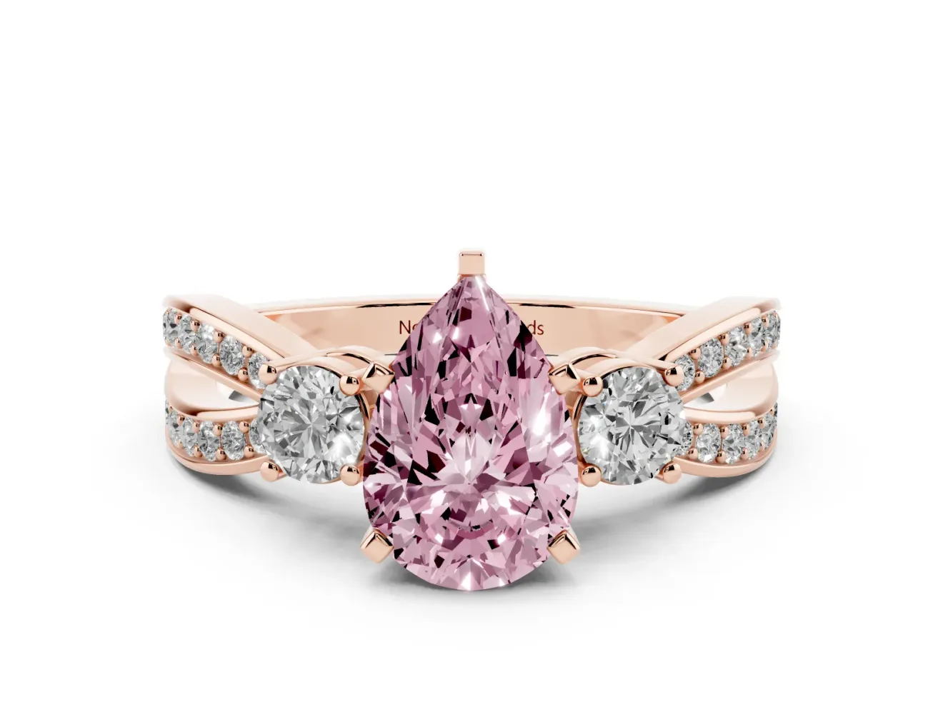 Pear-Shaped Three-Stone Twist Engagement Ring Setting for a Fancy Pink Lab-Grown Diamond | Rose Gold