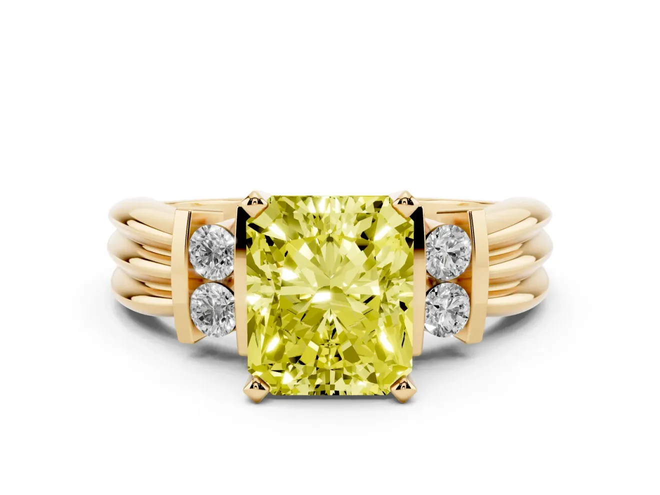 Radiant Cut Bar-Set Engagement Ring Setting for a Fancy Yellow Lab-Grown Diamond | Yellow Gold