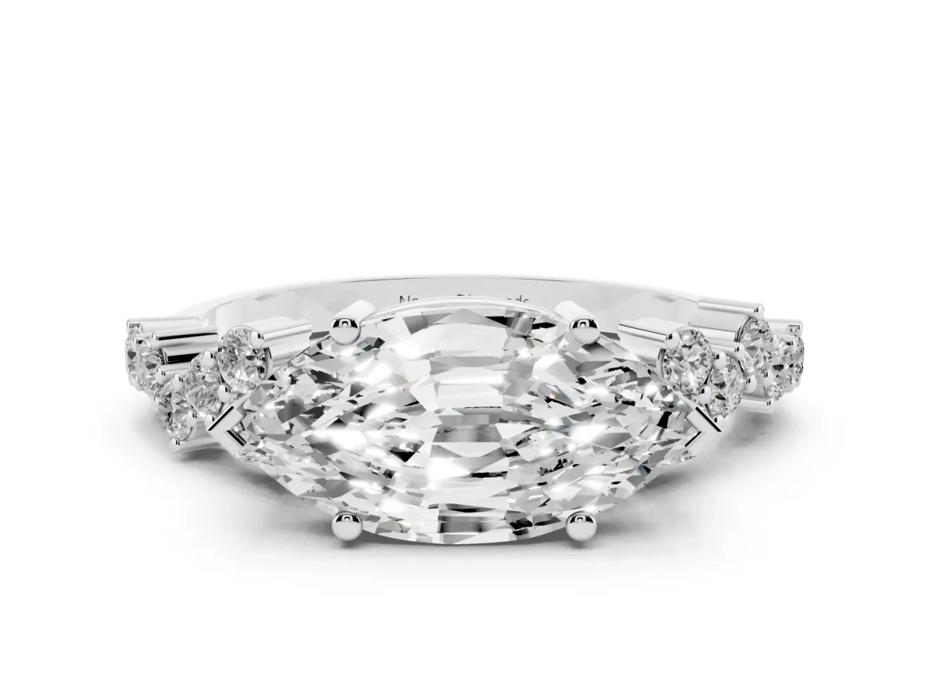 Marquise Scattered Accent Engagement Ring Setting | Slim Band | Platinum