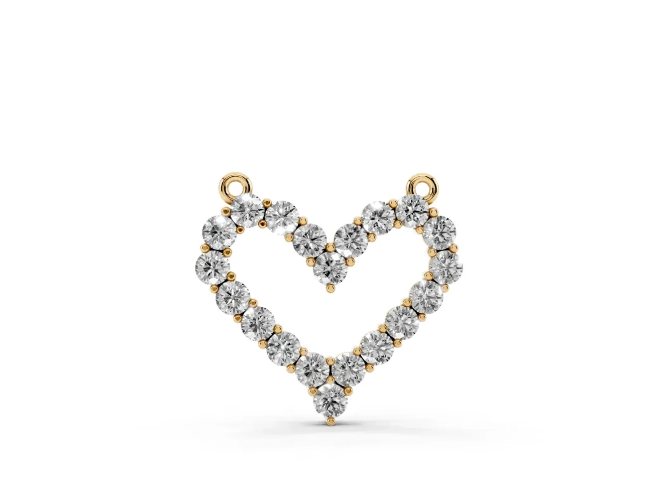 Round Lab-Grown Diamond Open Heart Pendant Necklace | Fixed Between Chains | Yellow Gold