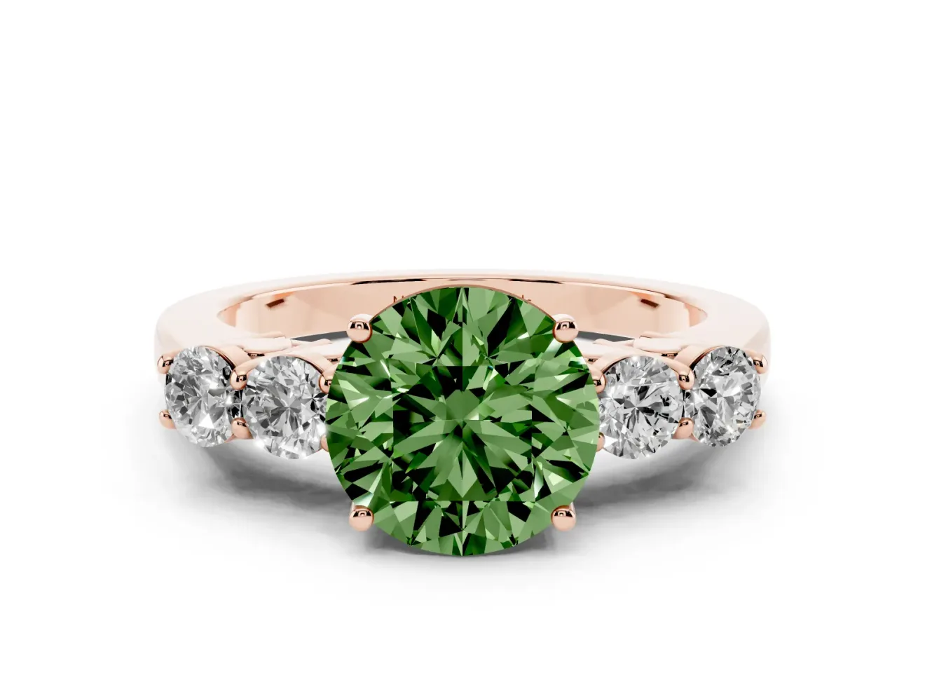 Round Close Set Five Stone Engagement Ring Setting for a Fancy Green Lab-Grown Diamond | Rose Gold