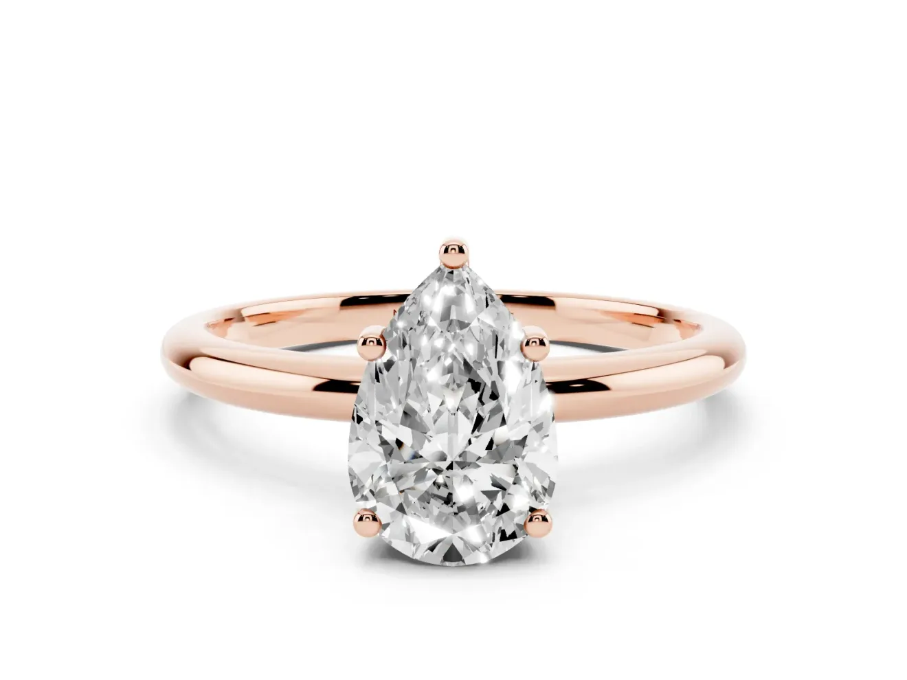 Pear-Shaped Micro-Prong Hidden Halo Engagement Ring Setting | Plain Band | Rose Gold