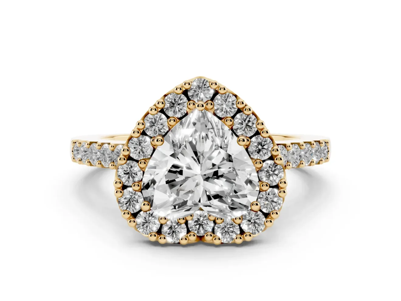 Heart-Shaped Halo Engagement Ring Setting | Single Row Pavé Band | Yellow Gold