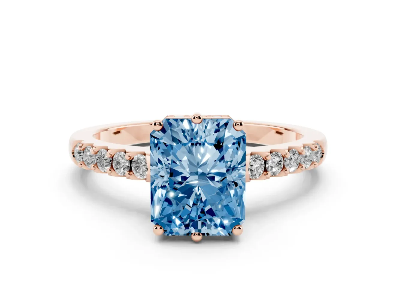Radiant Cut Engagement Ring Setting for a Fancy Blue Lab-Grown Diamond | Rose Gold - Design NV-24649