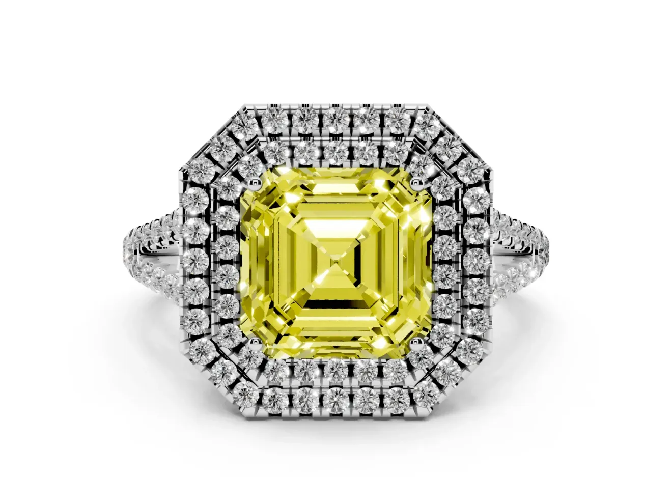 Asscher Cut Halo Engagement Ring Setting for a Fancy Yellow Lab-Grown Diamond | Sterling Silver - Design NV-24799