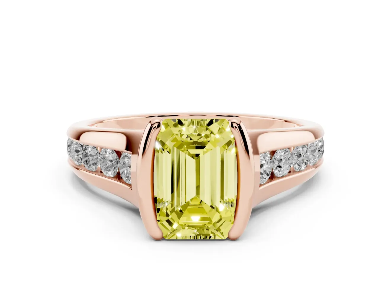 Emerald Cut Half Bezel Engagement Ring Setting for a Fancy Yellow Lab-Grown Diamond | Rose Gold