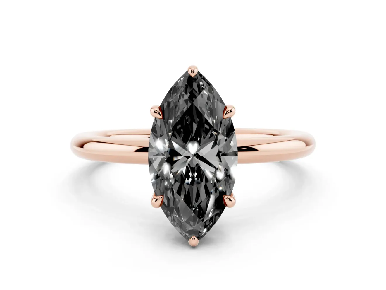 Marquise Hidden Halo Engagement Ring Setting for a Black Center | Thin Plain Band | Rose Gold