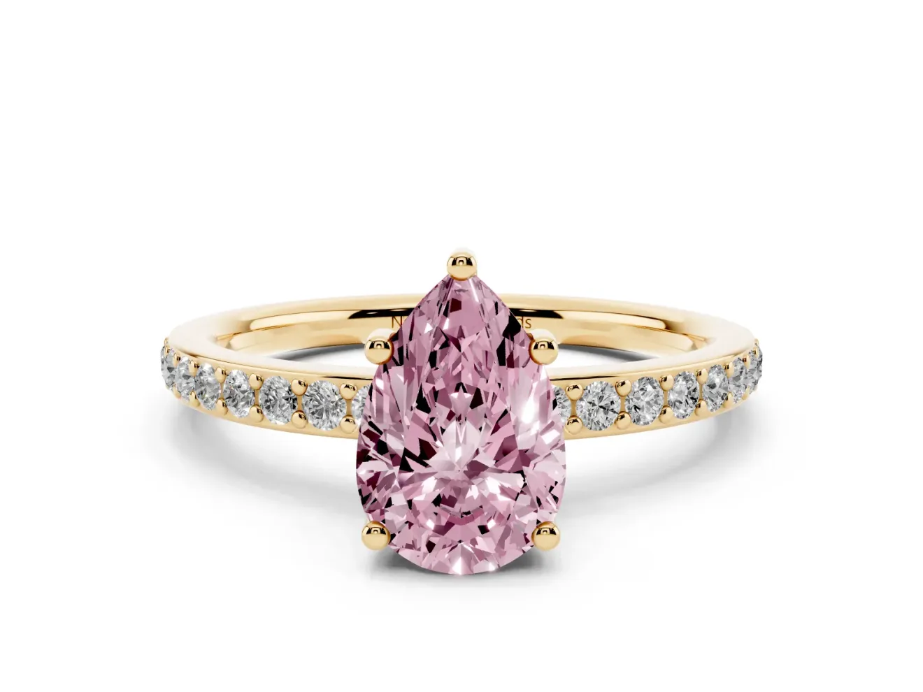 Pear-Shaped Hidden Halo Engagement Ring Setting for a Fancy Pink Lab-Grown Diamond | Yellow Gold