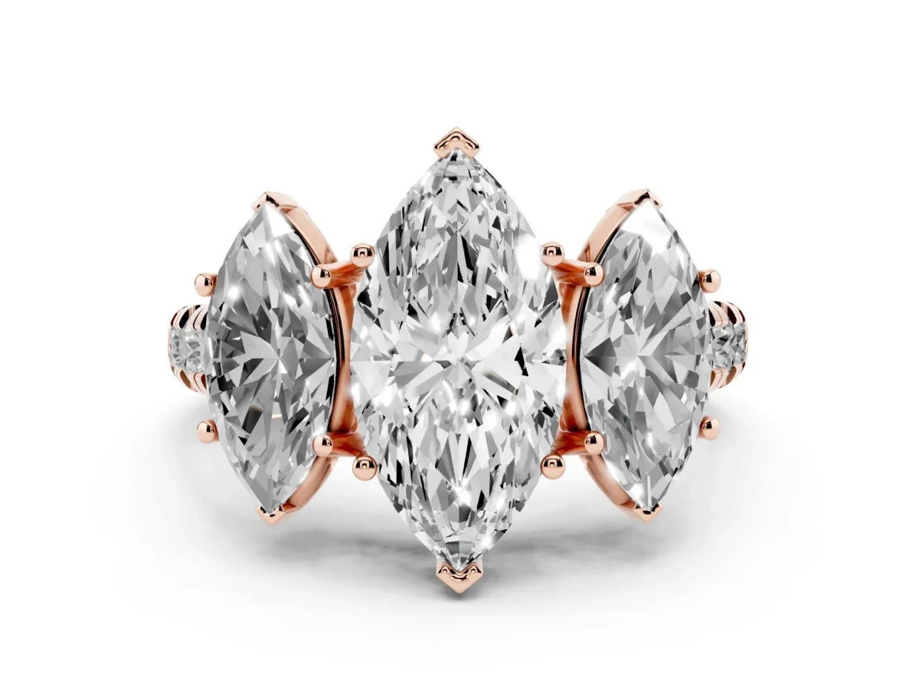 Marquise Three Stone Engagement Ring Setting | Accented Shoulders | Rose Gold