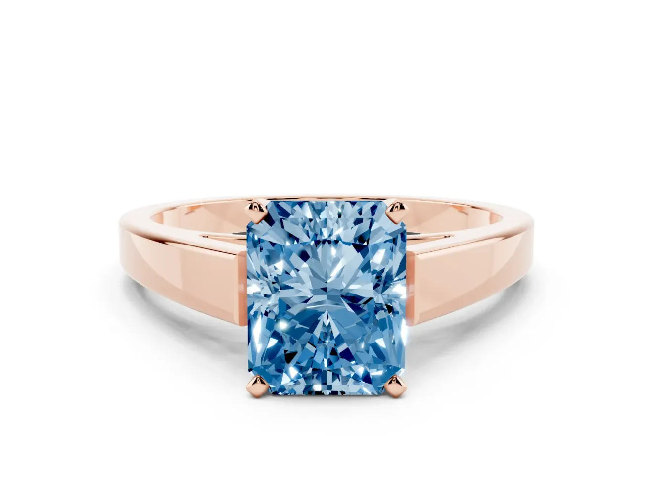Radiant Cut Solitaire Engagement Ring Setting for a Fancy Blue Lab-Grown Diamond | Rose Gold