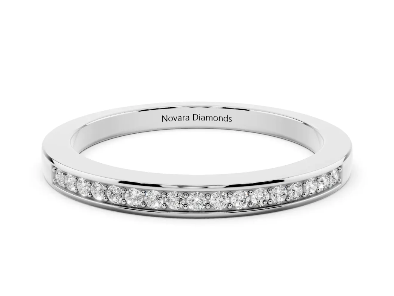 Round Lab-Grown Diamond Single Row Pavé Wedding Band | Raised Polished Rims | White Gold