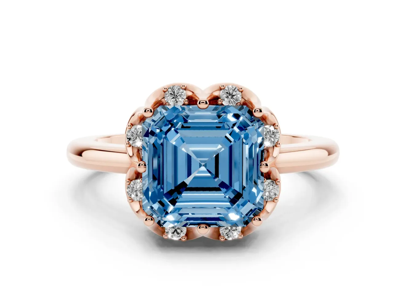 Asscher Cut Petal Halo Engagement Ring Setting for a Fancy Blue Lab-Grown Diamond | Rose Gold