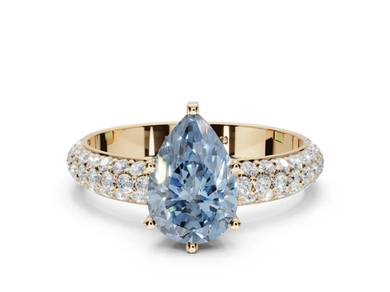 Pear-Shaped Domed Pavé Engagement Ring Setting for a Fancy Blue Lab-Grown Diamond | Yellow Gold
