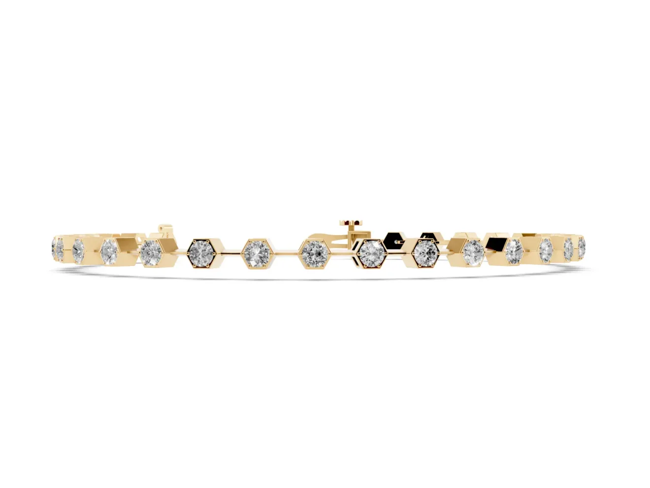 Round Lab-Grown Diamond Hexagon Frame Station Bracelet | Bar Links | Yellow Gold