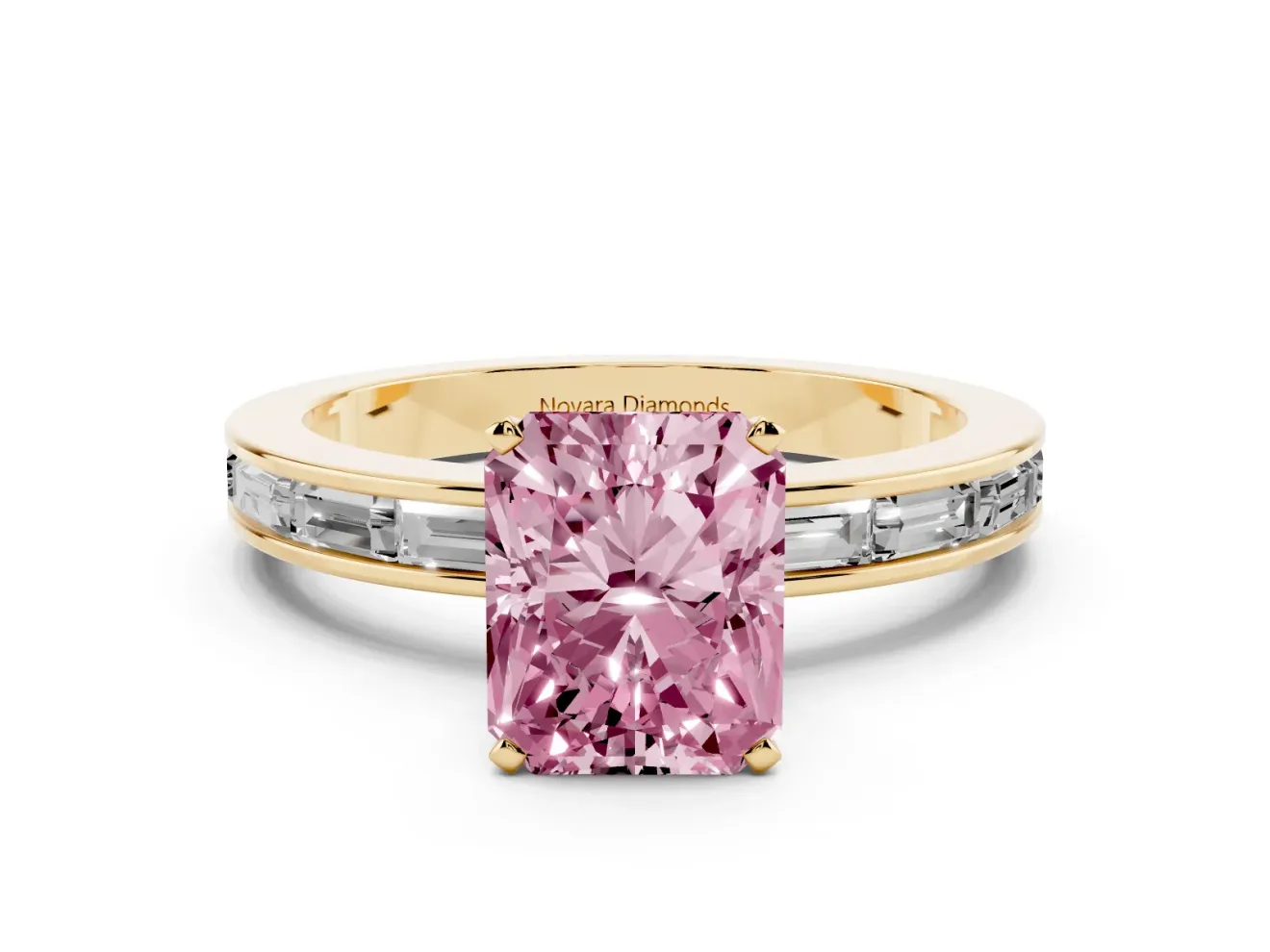 Radiant Cut Channel Set Engagement Ring Setting for a Fancy Pink Lab-Grown Diamond | Yellow Gold