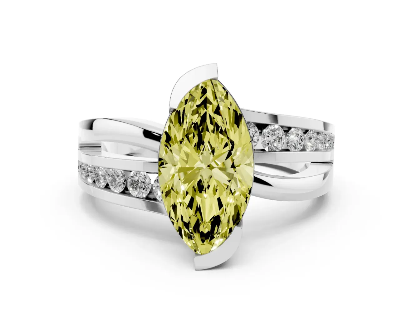 Marquise Graduated Bypass Engagement Ring Setting for a Fancy Yellow Lab-Grown Diamond | White Gold