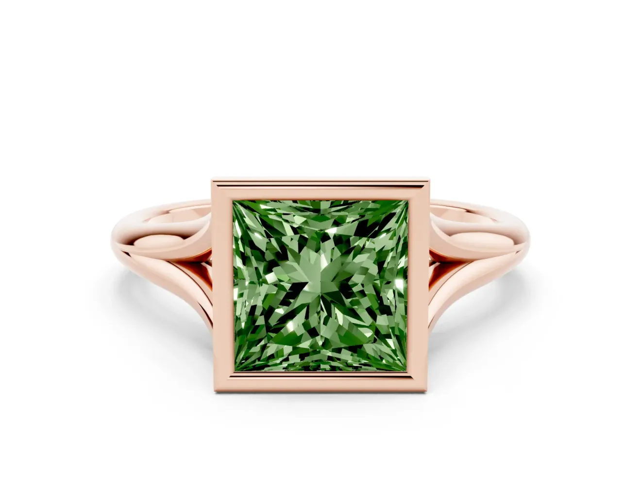 Princess Cut Bezel Engagement Ring Setting for a Fancy Green Lab-Grown Diamond | Rose Gold