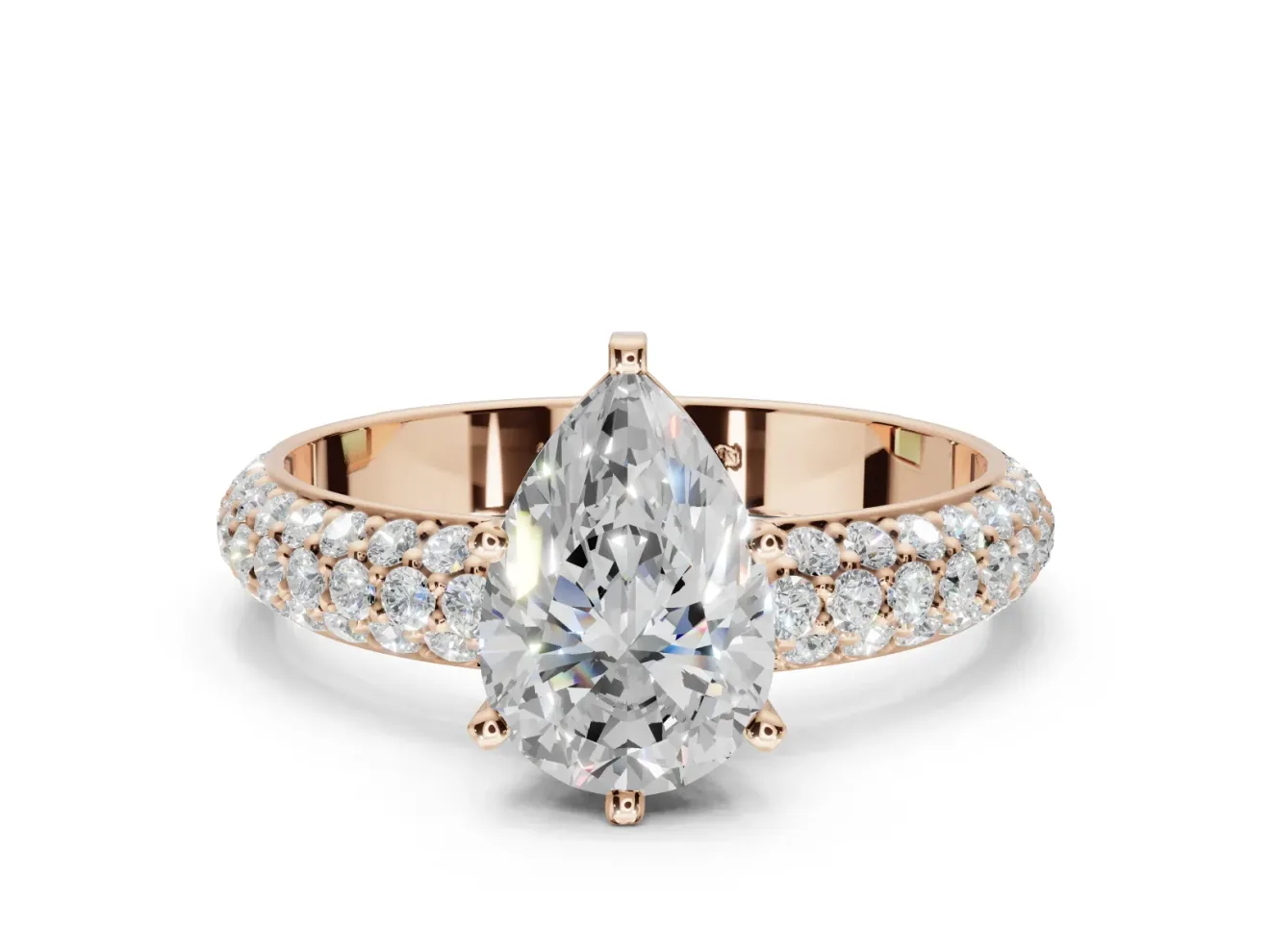 Pear-Shaped Pavé Solitaire Engagement Ring Setting | Domed Pavé Band | Rose Gold